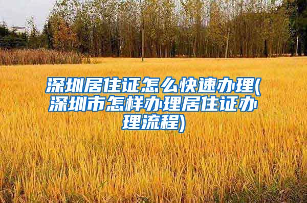 深圳居住证怎么快速办理(深圳市怎样办理居住证办理流程)