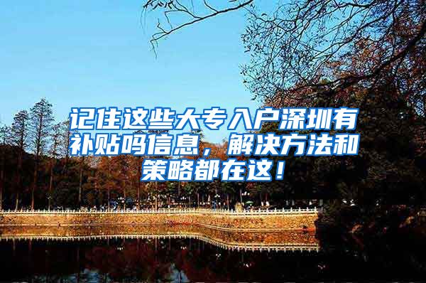 记住这些大专入户深圳有补贴吗信息，解决方法和策略都在这！