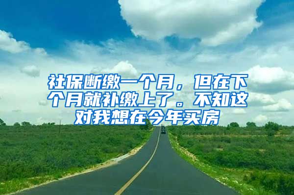 社保断缴一个月，但在下个月就补缴上了。不知这对我想在今年买房