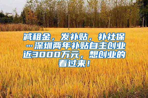 减租金，发补贴，补社保…深圳两年补贴自主创业近3000万元，想创业的看过来！