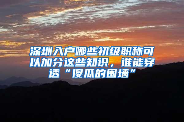 深圳入户哪些初级职称可以加分这些知识，谁能穿透“傻瓜的围墙”