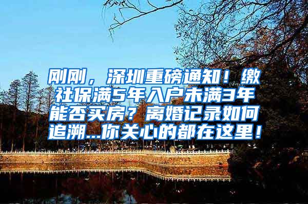 刚刚，深圳重磅通知！缴社保满5年入户未满3年能否买房？离婚记录如何追溯...你关心的都在这里！