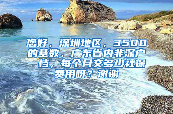 您好，深圳地区，3500的基数，广东省内非深户一档，每个月交多少社保费用呀？谢谢