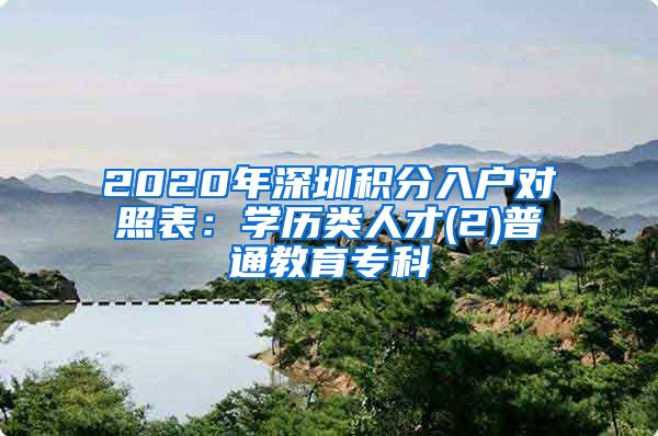 2020年深圳积分入户对照表：学历类人才(2)普通教育专科