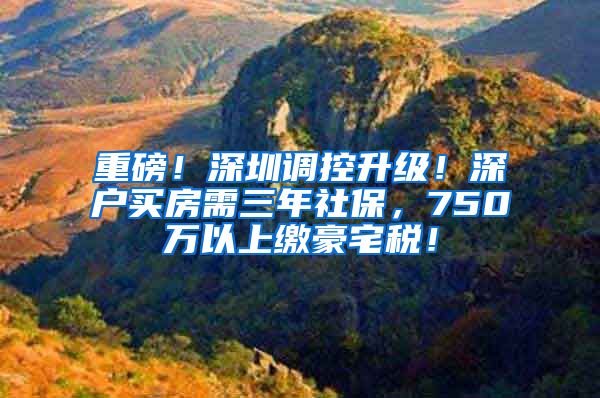 重磅！深圳调控升级！深户买房需三年社保，750万以上缴豪宅税！