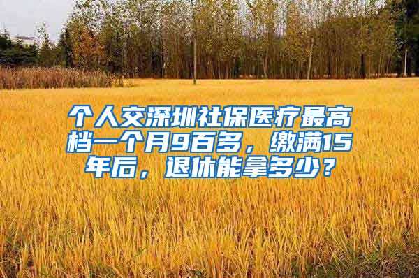 个人交深圳社保医疗最高档一个月9百多，缴满15年后，退休能拿多少？