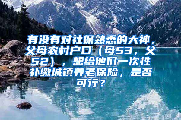 有没有对社保熟悉的大神，父母农村户口（母53，父52），想给他们一次性补缴城镇养老保险，是否可行？