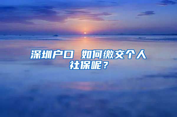 深圳户口 如何缴交个人社保呢？
