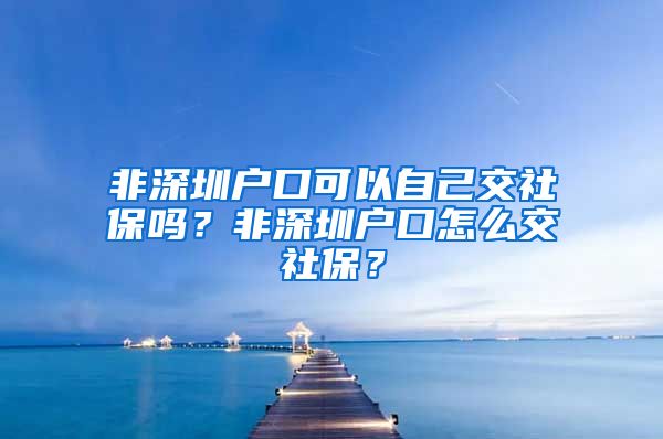 非深圳户口可以自己交社保吗？非深圳户口怎么交社保？