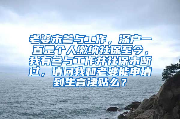 老婆未参与工作，深户一直是个人缴纳社保至今，我有参与工作并社保未断过，请问我和老婆能申请到生育津贴么？