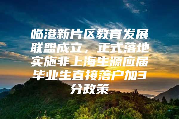 临港新片区教育发展联盟成立，正式落地实施非上海生源应届毕业生直接落户加3分政策