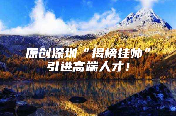 原创深圳“揭榜挂帅”引进高端人才！