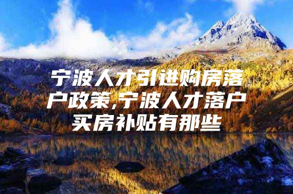 宁波人才引进购房落户政策,宁波人才落户买房补贴有那些
