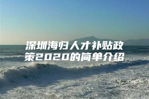 深圳海归人才补贴政策2020的简单介绍
