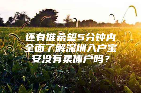 还有谁希望5分钟内全面了解深圳入户宝安没有集体户吗？