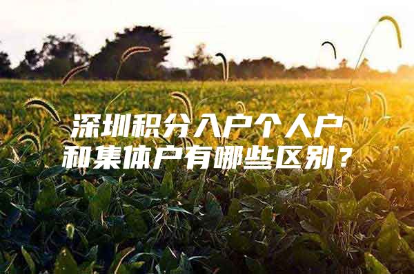 深圳积分入户个人户和集体户有哪些区别？