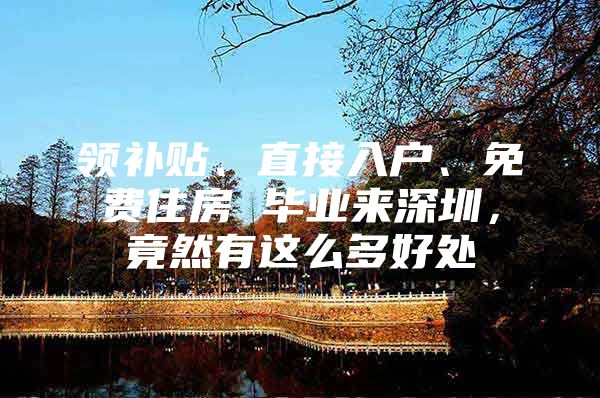 领补贴、直接入户、免费住房 毕业来深圳，竟然有这么多好处