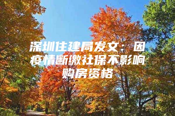 深圳住建局发文：因疫情断缴社保不影响购房资格