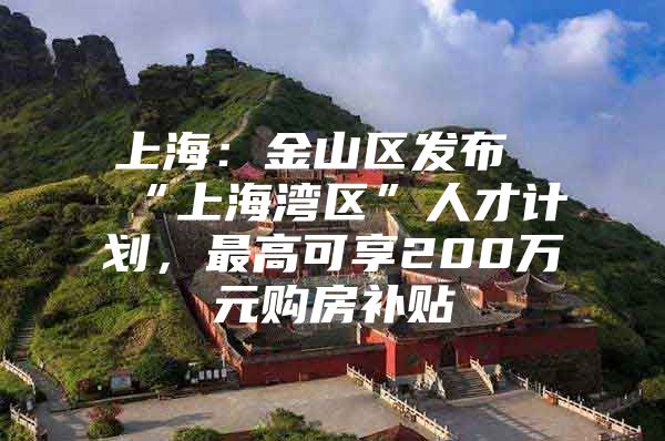 上海：金山区发布“上海湾区”人才计划，最高可享200万元购房补贴