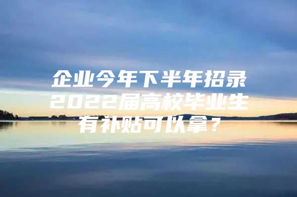 企业今年下半年招录2022届高校毕业生有补贴可以拿？