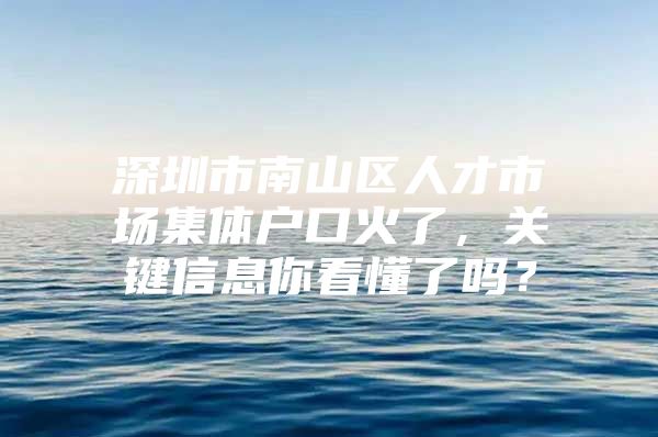 深圳市南山区人才市场集体户口火了，关键信息你看懂了吗？