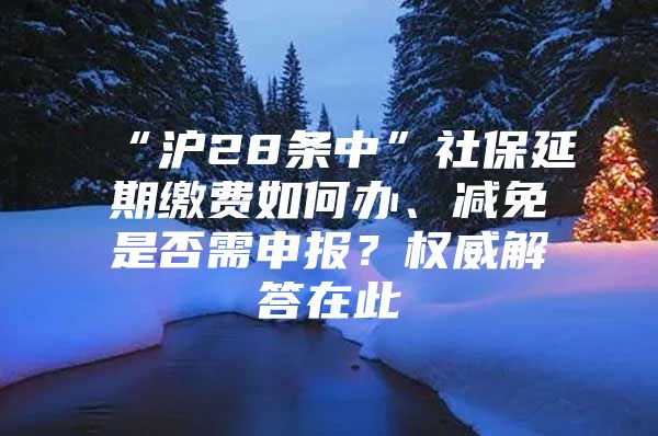 “沪28条中”社保延期缴费如何办、减免是否需申报？权威解答在此→