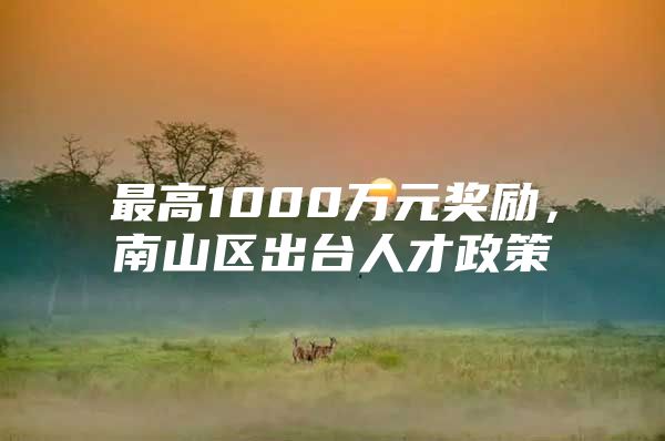 最高1000万元奖励，南山区出台人才政策