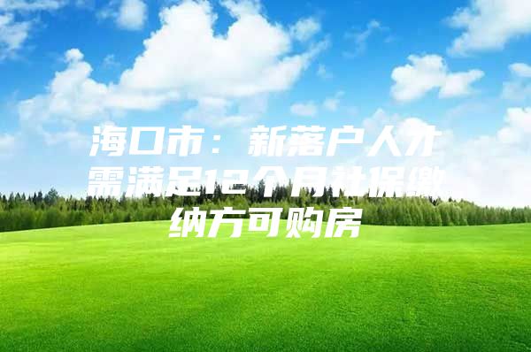 海口市：新落户人才需满足12个月社保缴纳方可购房