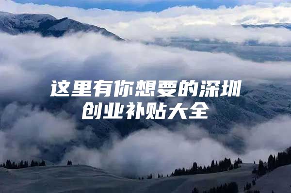 这里有你想要的深圳创业补贴大全