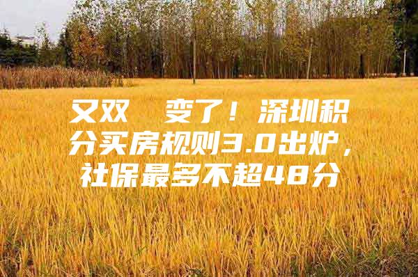 又双叒叕变了！深圳积分买房规则3.0出炉，社保最多不超48分