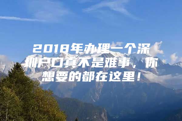 2018年办理一个深圳户口真不是难事，你想要的都在这里！