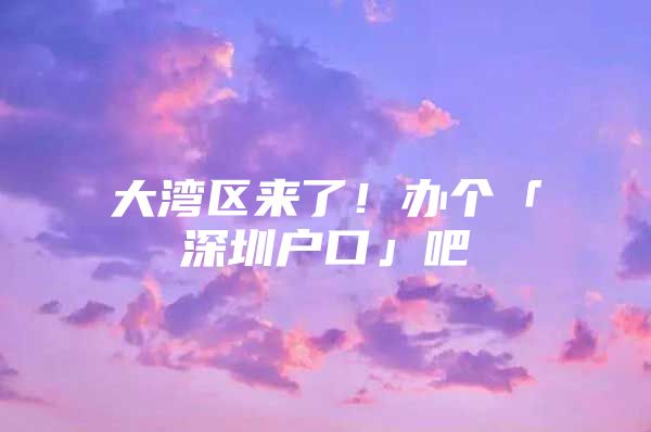 大湾区来了！办个「深圳户口」吧
