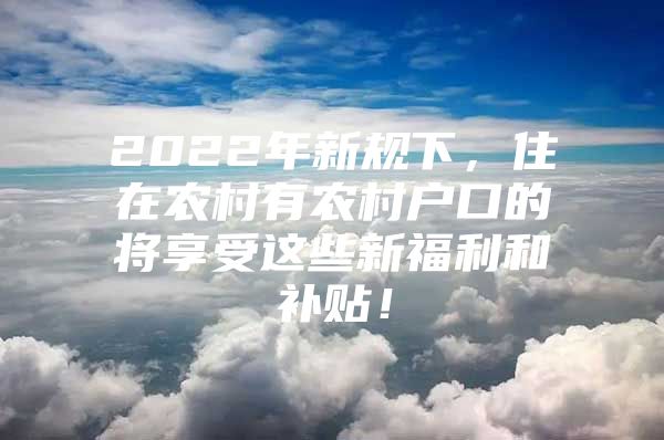 2022年新规下，住在农村有农村户口的将享受这些新福利和补贴！