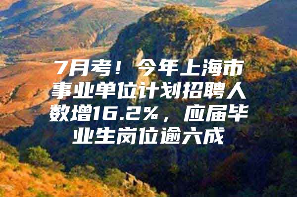 7月考！今年上海市事业单位计划招聘人数增16.2%，应届毕业生岗位逾六成