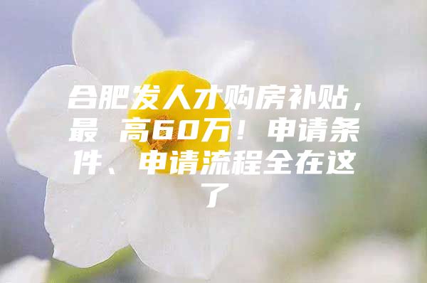 合肥发人才购房补贴，最 高60万！申请条件、申请流程全在这了