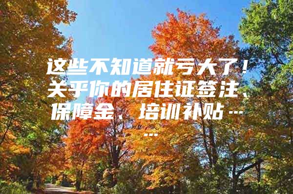 这些不知道就亏大了！关乎你的居住证签注、保障金、培训补贴……