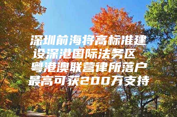 深圳前海将高标准建设深港国际法务区 粤港澳联营律所落户最高可获200万支持