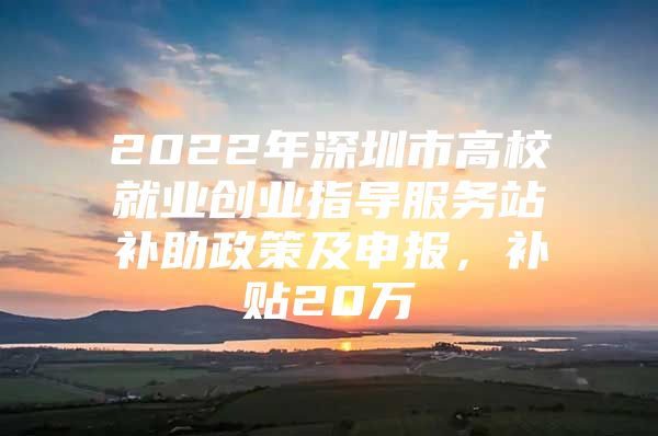 2022年深圳市高校就业创业指导服务站补助政策及申报，补贴20万