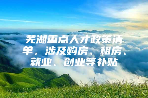 芜湖重点人才政策清单，涉及购房、租房、就业、创业等补贴