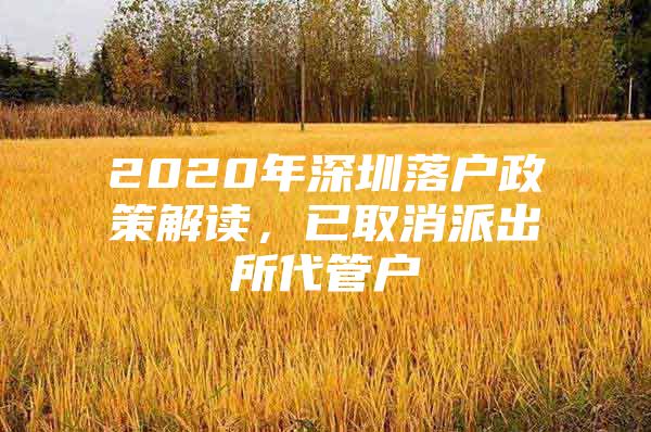 2020年深圳落户政策解读，已取消派出所代管户