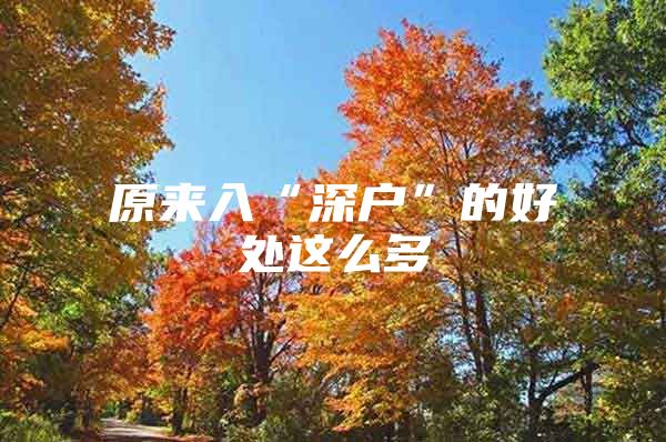 原来入“深户”的好处这么多