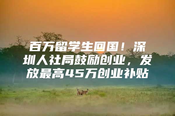 百万留学生回国！深圳人社局鼓励创业，发放最高45万创业补贴