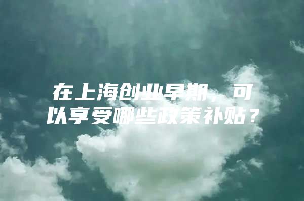 在上海创业早期，可以享受哪些政策补贴？