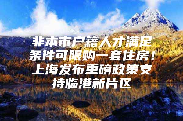 非本市户籍人才满足条件可限购一套住房！上海发布重磅政策支持临港新片区