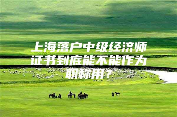 上海落户中级经济师证书到底能不能作为职称用？