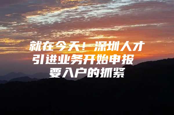就在今天！深圳人才引进业务开始申报 要入户的抓紧