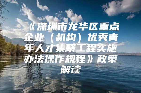 《深圳市龙华区重点企业（机构）优秀青年人才集聚工程实施办法操作规程》政策解读