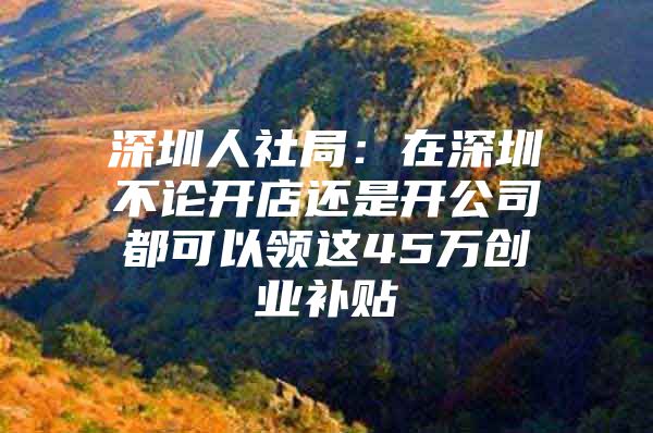 深圳人社局：在深圳不论开店还是开公司都可以领这45万创业补贴