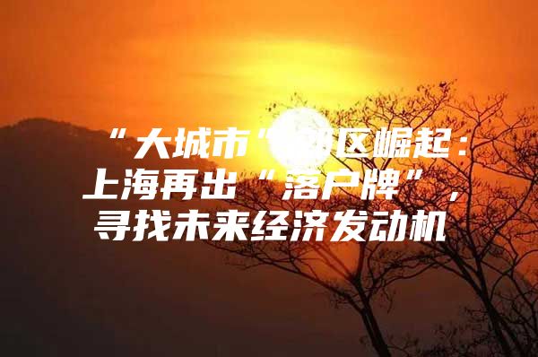 “大城市”郊区崛起：上海再出“落户牌”，寻找未来经济发动机