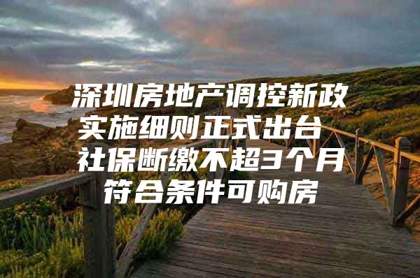 深圳房地产调控新政实施细则正式出台 社保断缴不超3个月符合条件可购房